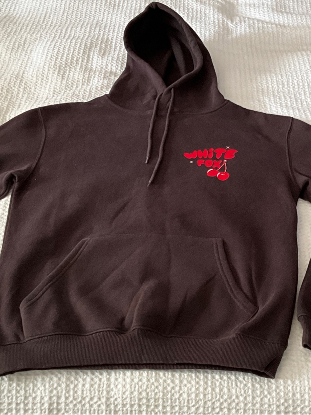 Brown White Fox Hoodie Sweatshirt with Red White Fox Logo